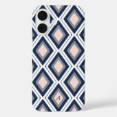 Blush en Navy Diamond Ikat Patroon Monogram Case-Mate iPhone Case (Achterkant)