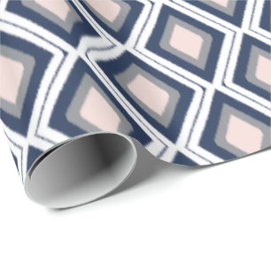 Blush en Navy Diamond Ikat Pattern Cadeaupapier