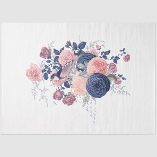 Blush en Navy Floral Ephemera Series Design 16 Tissuepapier (Voorkant)
