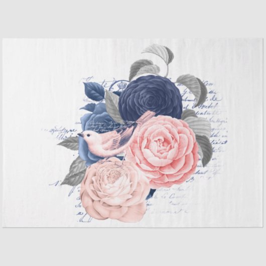 Blush en Navy Floral Ephemera Series Design 9 Tissuepapier (Voorkant)
