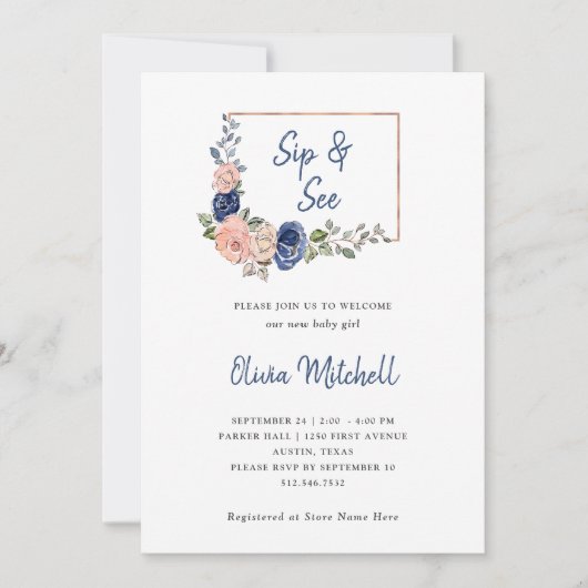 Blush en Navy Floral Geometric | Sip en Zie Kaart (Voorkant)