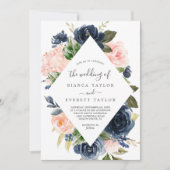 Blush en Navy Flowers | Alles-in-één-bruiloft wit Kaart (Voorkant)