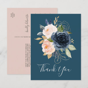Blush en Navy Flowers   Blauw bedankt Briefkaart
