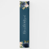 Blush en Navy Flowers | Blue Bat Mitzvah Spandoek (Verticaal)