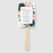 Blush en Navy Flowers | White Wedding Programme Fa Handwaaier (Voorkant)