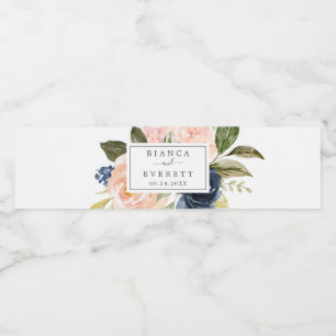 Blush en Navy Flowers   Wit huwelijk Waterfles Etiket