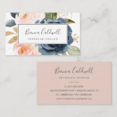 Blush en Navy Flowers | Witte Visitekaartje (Voorkant / Achterkant)