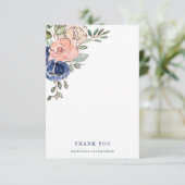 Blush en Navy Hand Painted Floral Bedankkaart (Staand voorkant)