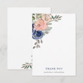 Blush en Navy Hand Painted Floral Bedankkaart (Voorkant / Achterkant)