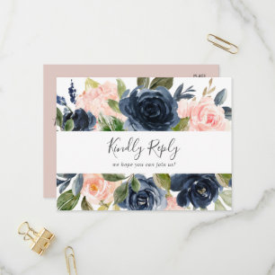 Blush en Navy RSVP-Briefkaart voor White Song Re Uitnodiging Briefkaart