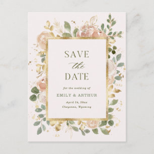 Blush en neutrale Floral   Weddenschap Save the Da Briefkaart