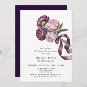 Blush en Plum Peony Bloemen Bruidsmeisjes Luncheon Kaart (Voorkant / Achterkant)