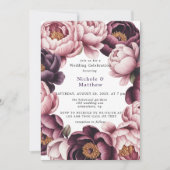 Blush en Plum Peony Krans Trouwfeest Kaart (Voorkant)