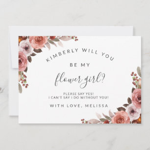 Blush en Roos Floral zijn Mijn Bloemenmeisje Kaart Notitiekaartje