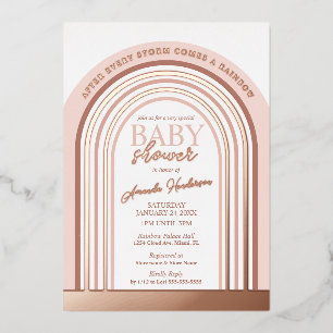 Blush en Roos Gold Rainbow-Baby Baby shower Folie Uitnodiging