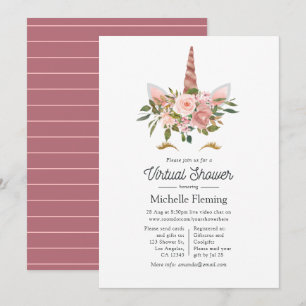 Blush en Roos Gold Unicorn Virtual Baby shower Kaart