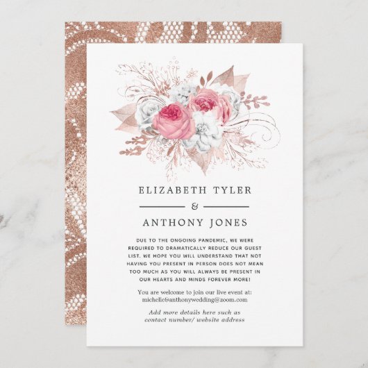 Blush en Roos Gold Verminderde Bruiloft Gast Lijst Aankondiging (Voorkant / Achterkant)