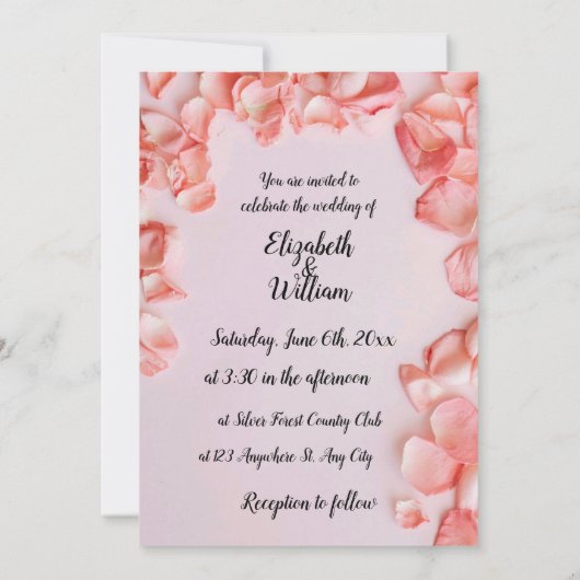 Blush en Roos Petals Invitation Kaart (Achterkant)
