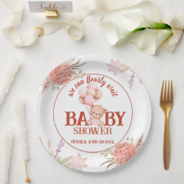 Blush en roze Beer Baby shower 9" Papieren Bordje