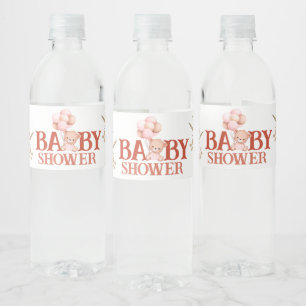 Blush en roze Beer Baby shower Waterfles Etiket