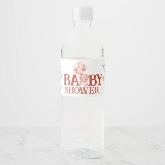 Blush en roze Beer Baby shower Waterfles Etiket (Voorkant)