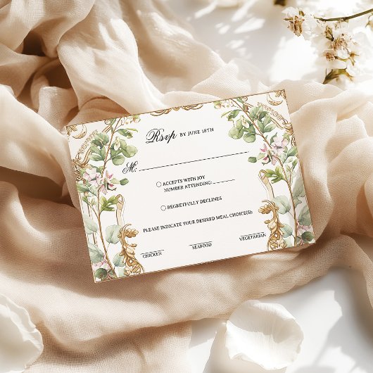 Blush en roze bloementuin bruiloft maaltijd keuze  RSVP kaartje