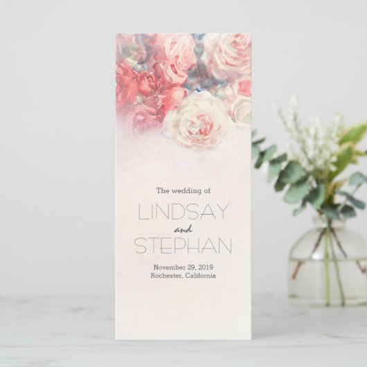 Blush en Roze Rozen Waterverf Trouwprogramma Programma (Staand voorkant)