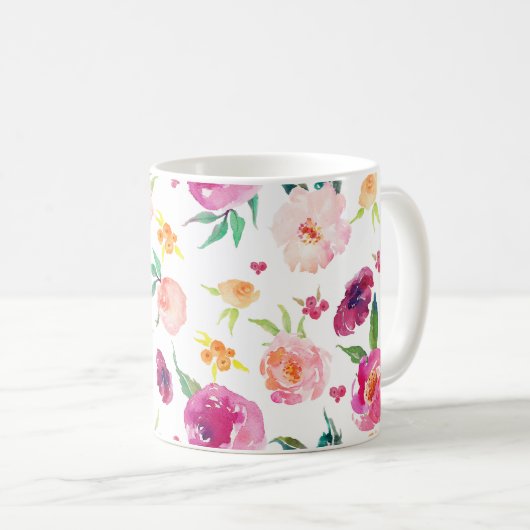 Blush en roze Waterverf pioenen Patroon Mok (Voorkant rechts)
