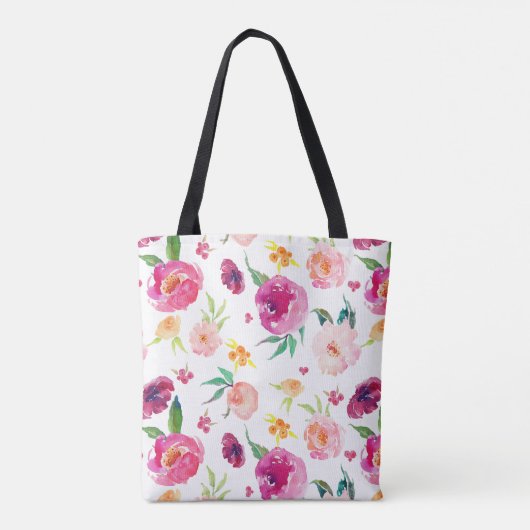 Blush en roze Waterverf pioenrozen Patroon Monogra Tote Bag (Achterkant)