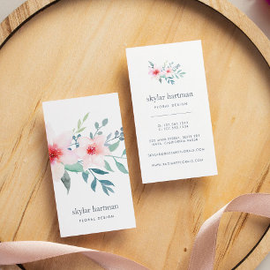 Blush en Sage Floral Verticaal Visitekaartje