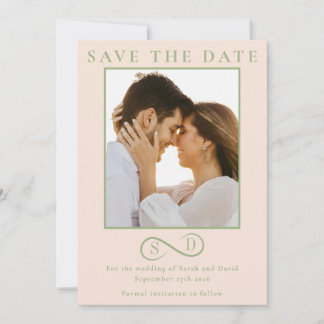 Blush en Sage Infinity Trouw Minimalistisch Modern Save The Date