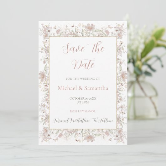 Blush en Sage Wildflower Spring Wedding Save The Date (Staand voorkant)