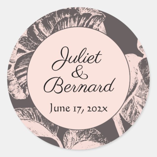 Blush en Taupe bruiloft Ronde Sticker (Voorkant)