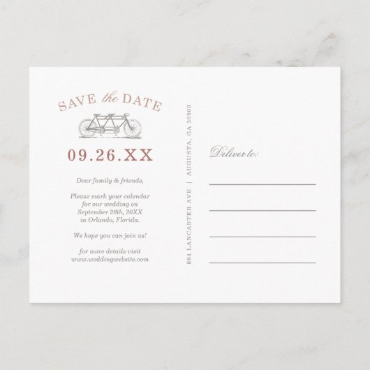 Blush en Taupe Fiets 2 Foto de datum opslaan Aankondigingskaart (Achterkant)