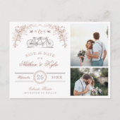 Blush en Taupe Fiets 2 Foto de datum opslaan Aankondigingskaart (Voorkant)