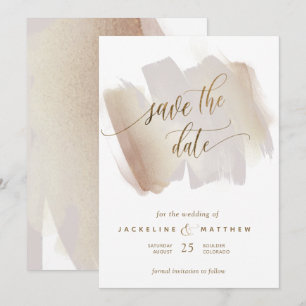 Blush en Terracotta Brush Strokes Minimal Wedding Save The Date