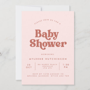 Blush en Terracotta Retro Type Baby shower Invita Kaart