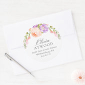 Blush en Violet Bloom Rond Terugkeeradresetiket Ronde Sticker (Envelop)