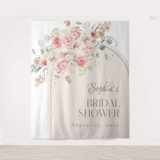 Blush en White Floral Arch Backdrop Wandkleed (Voorkant)