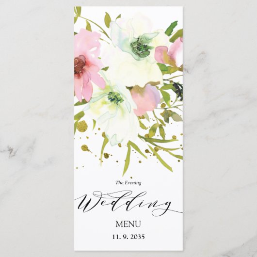 Blush en witte rozen met gouden spetters menu (Achterkant)