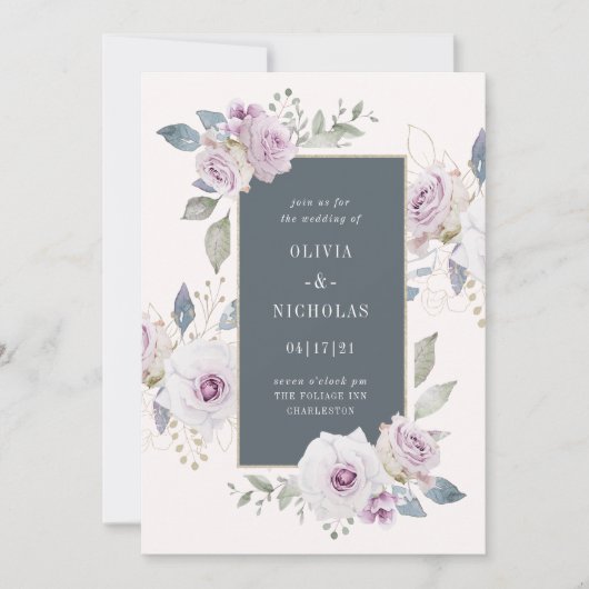 Blush en zachte violette bloem met grijs | bruilof kaart (Voorkant)