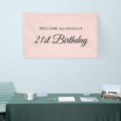 Blush en zwart Elegant Script 21e verjaardag Spandoek (Beurs)