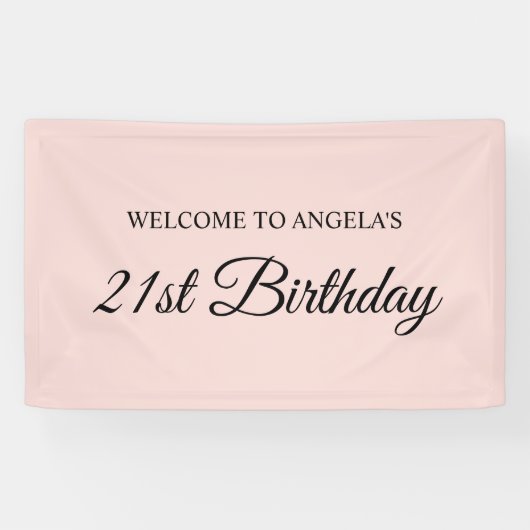 Blush en zwart Elegant Script 21e verjaardag Spandoek (Horizontaal)
