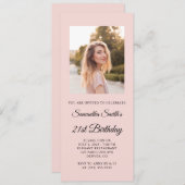 Blush en zwart Elegant Script 21st Verjaardag Foto Kaart (Voorkant / Achterkant)