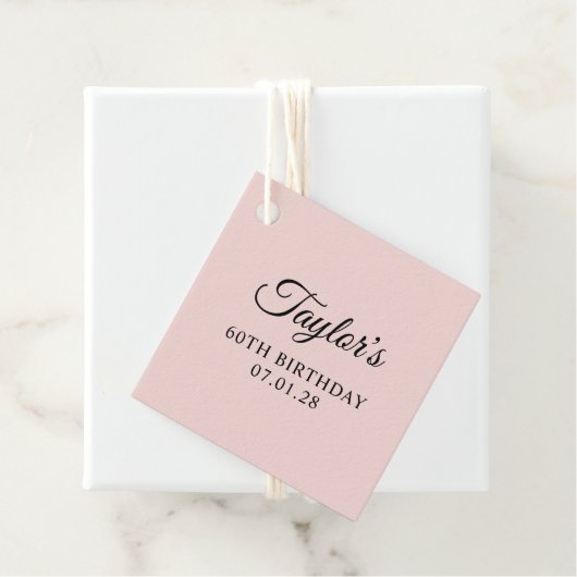 Blush en zwart Elegant Script 60th Verjaardag Bedankjes Labels (In situ)