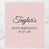 Blush en zwart Elegant Script 60th Verjaardag Wijn Etiket (Enkel label)
