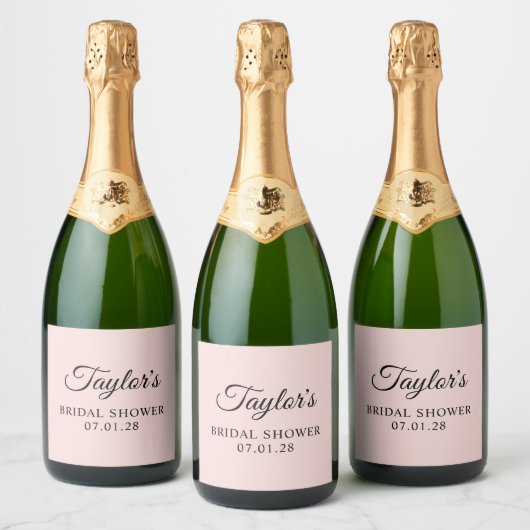 Blush en Zwarte Elegante Script Bruiloft Feest Sparkling Wijnetiket (Flessen)