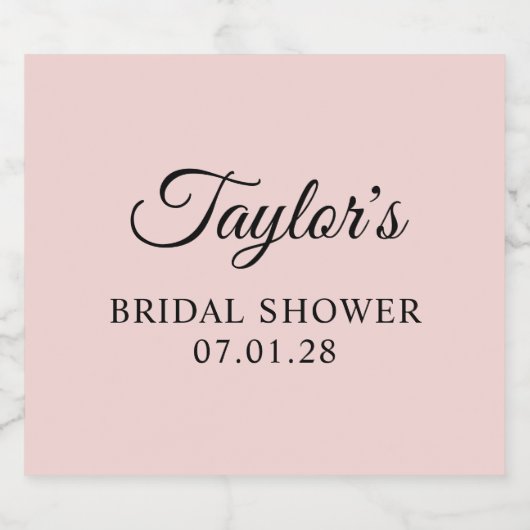 Blush en Zwarte Elegante Script Bruiloft Feest Sparkling Wijnetiket (Enkel label)