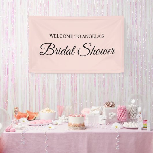 Blush en Zwarte Elegante Script Bruiloftsfeest Spandoek (Feest)