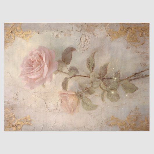 blush Engelse rozen barok gouden ornamenten Tissuepapier (Voorkant)